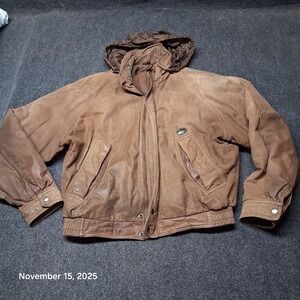 Vintage Hunting Horn Classics Brown Soft Leather Jacket Size XL Lined Hooded‎